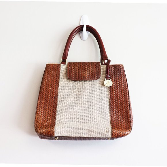 Brahmin Handbags - Brahmin Eugenia Taupe Harbor Woven Leather Bag